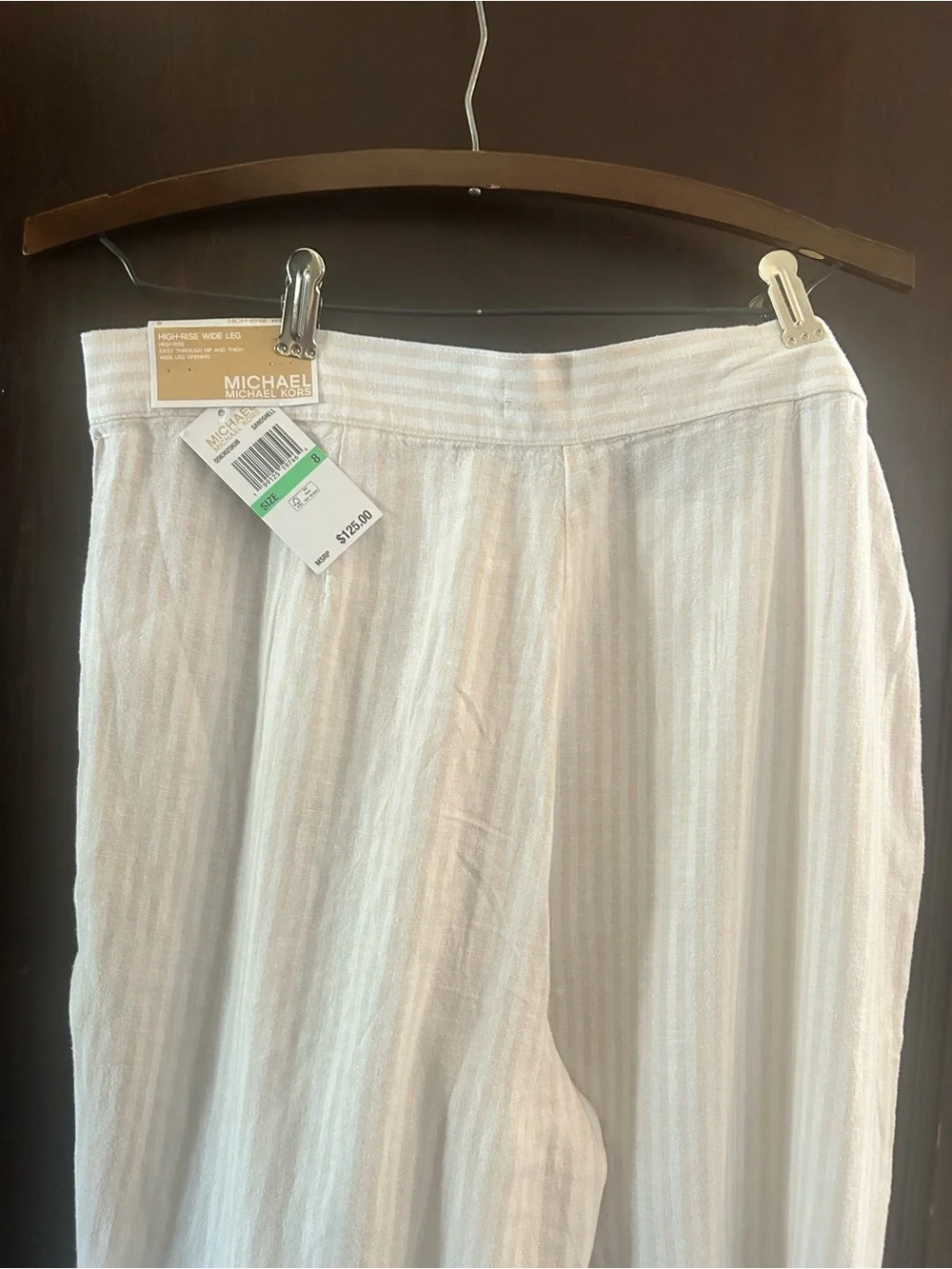 Michael Kors Cream Wide-Leg Linen-Blend Pants